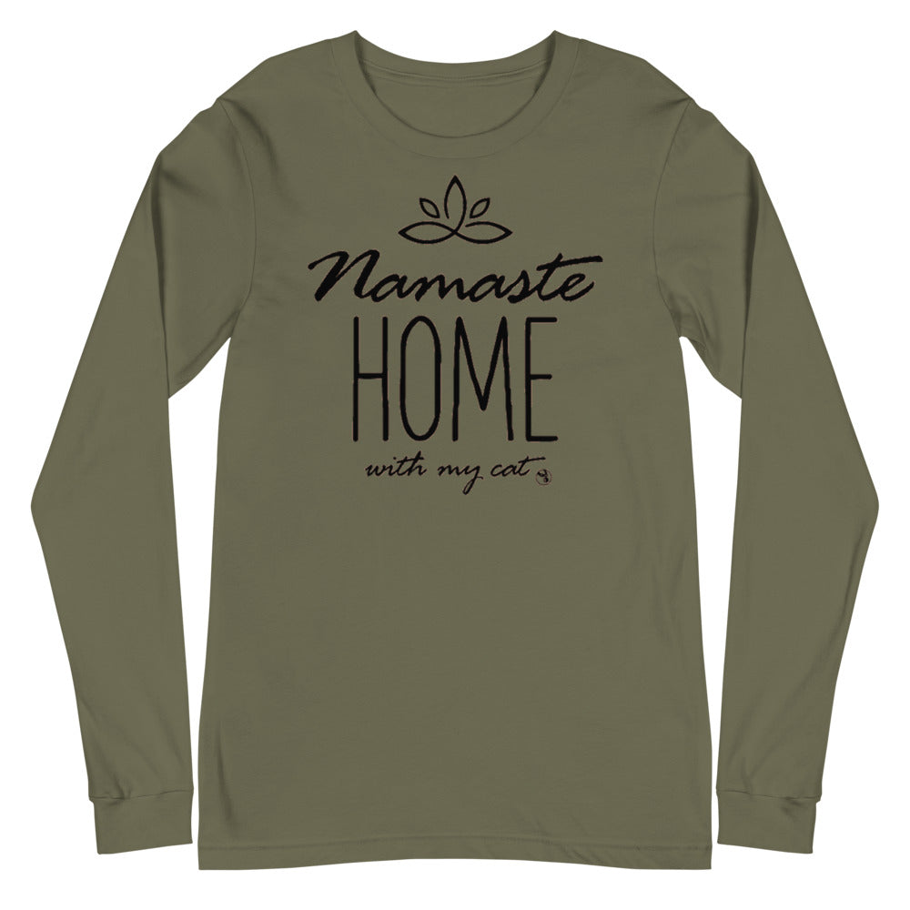 Namaste Home With My Cat Unisex Long Sleeve Tee (Variety of Colors Available)